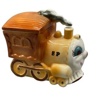Sierra Vista Pottery Steam Engine Train Cookie Jar California brown 9x9" READ